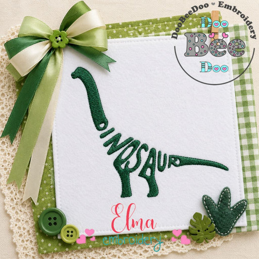 Dinosaur Silhouette Word Art - Fill Stitch - Machine Embroidery Design