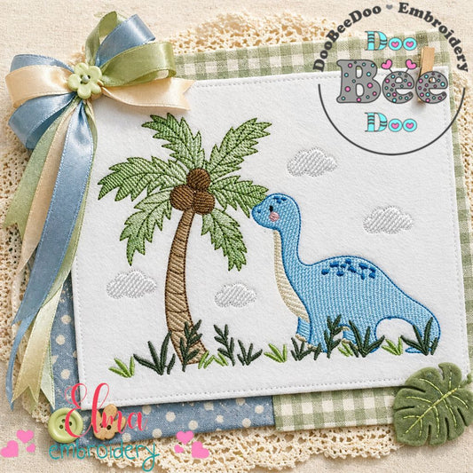 Cute Dinosaur with Palm Tree - Sketch Stitch – Machine Embroidery Design