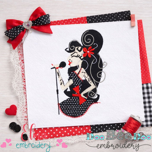 Vintage Jazz Singer Girl - Fill Stitch - Machine Embroidery Design