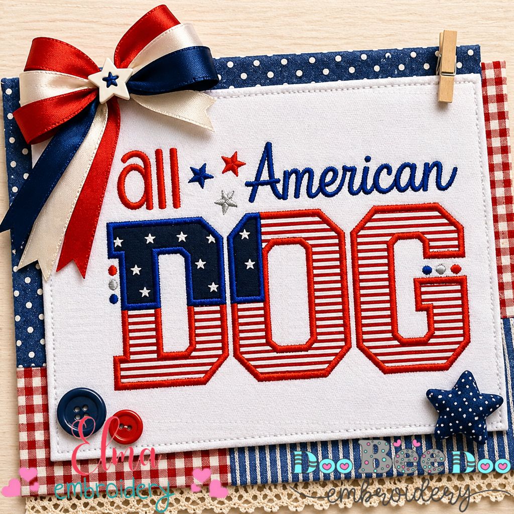 All American Dog – Appliqué – Machine Embroidery Design