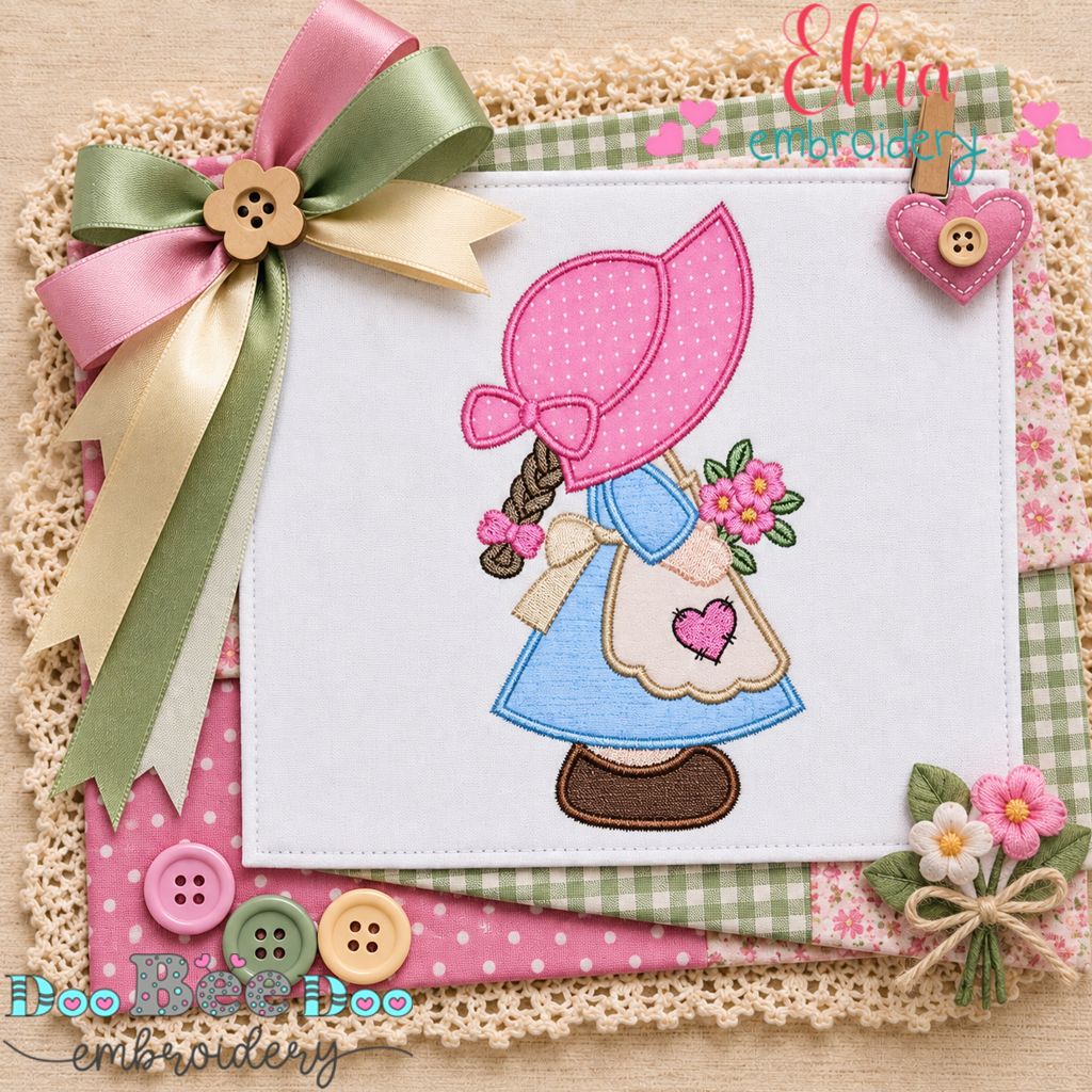 Little Dutch Flower Girl - Applique - Machine Embroidery Design