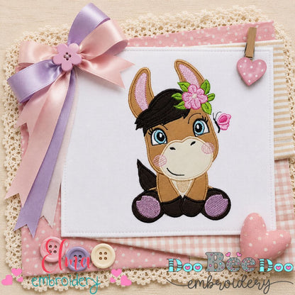 Sweet Donkey with Flowers - Applique - Machine Embroidery Design