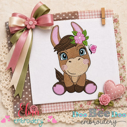 Sweet Donkey with Flowers - Fill Stitch - Machine Embroidery Design