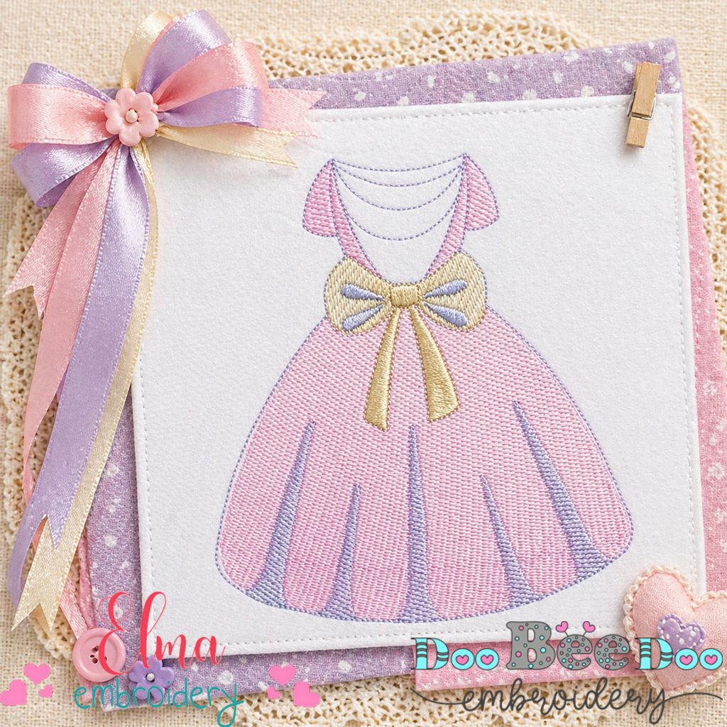 Sweet Princess Dress Bow Design - Sketch Stitch – Machine Embroidery Design