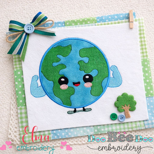 Happy Strong Planet Earth - Appliqué – Machine Embroidery Design