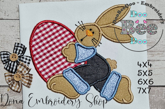 🌸 Cute Bunny Hugging Easter Egg 🐇 – Appliqué – Machine Embroidery Design