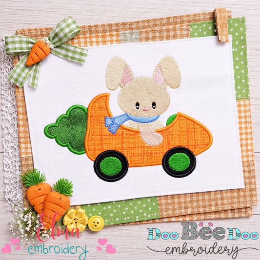 Bunny in Carrot Car - Appliqué - Machine Embroidery Design
