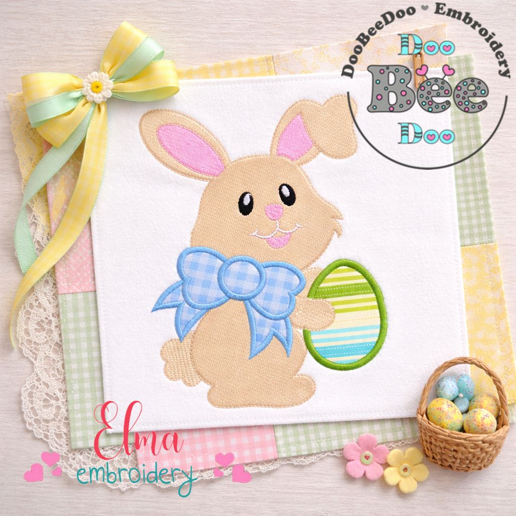 Sweet Bunny with Bow and Egg - Appliqué - Machine Embroidery Design