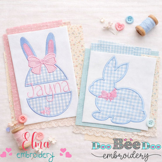Bunny Silhouette & Easter Egg with Ears – Appliqué – Machine Embroidery Design