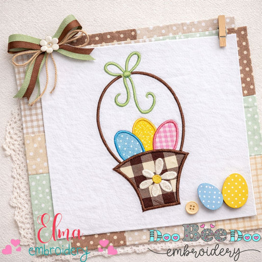 Sweet Easter Basket with Eggs - Appliqué - Machine Embroidery Design