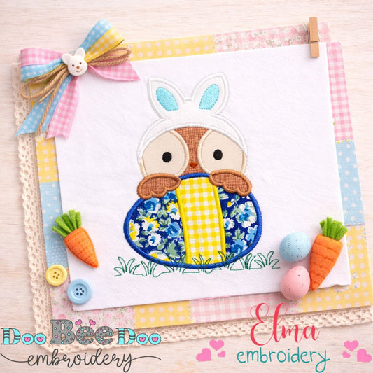 Cute Easter Owl with Bunny Ears - Appliqué - Machine Embroidery Design