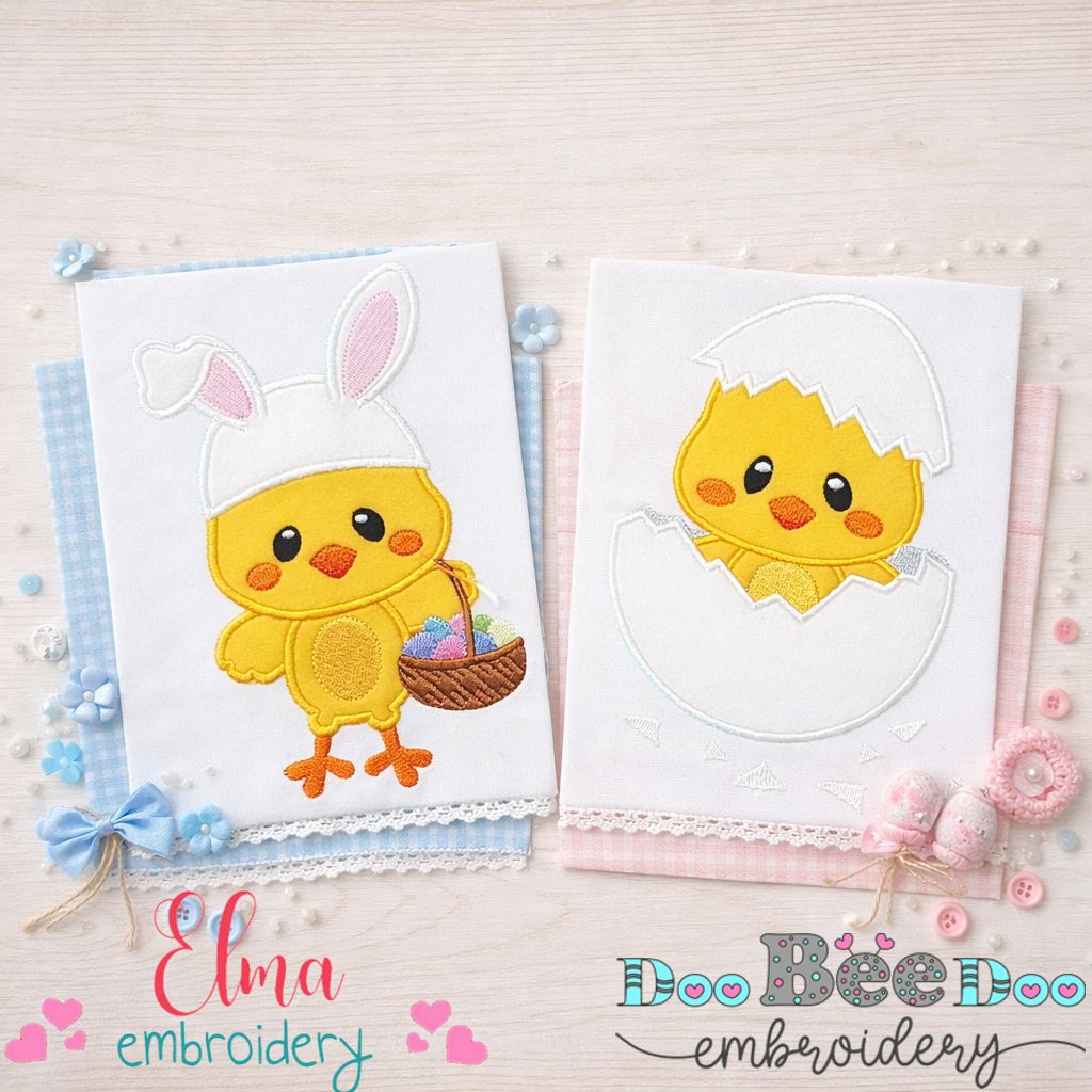 Sweet Easter Chick Duo – Appliqué – Machine Embroidery Design