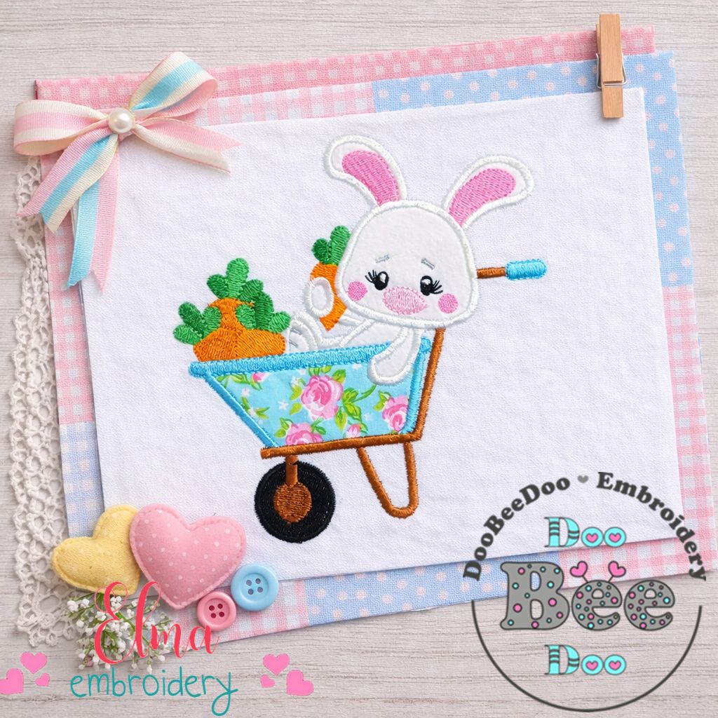 Easter Bunny Carrot Wagon - Appliqué - Machine Embroidery Design