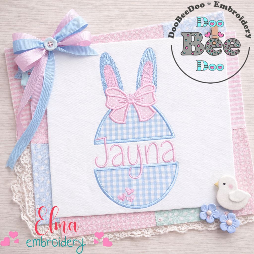 Bunny Ears Easter Egg Bow - Appliqué - Machine Embroidery Design