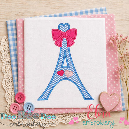 Sweet Eiffel Tower Bow - Appliqué - Machine Embroidery Design