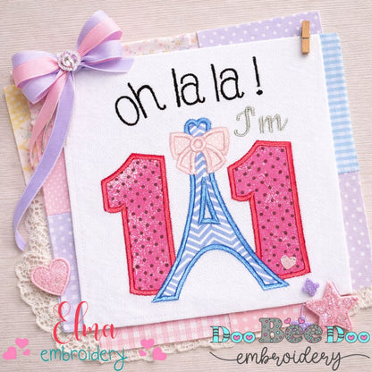 Paris Eiffel Tower Eleven Birthday - Appliqué - Machine Embroidery Design