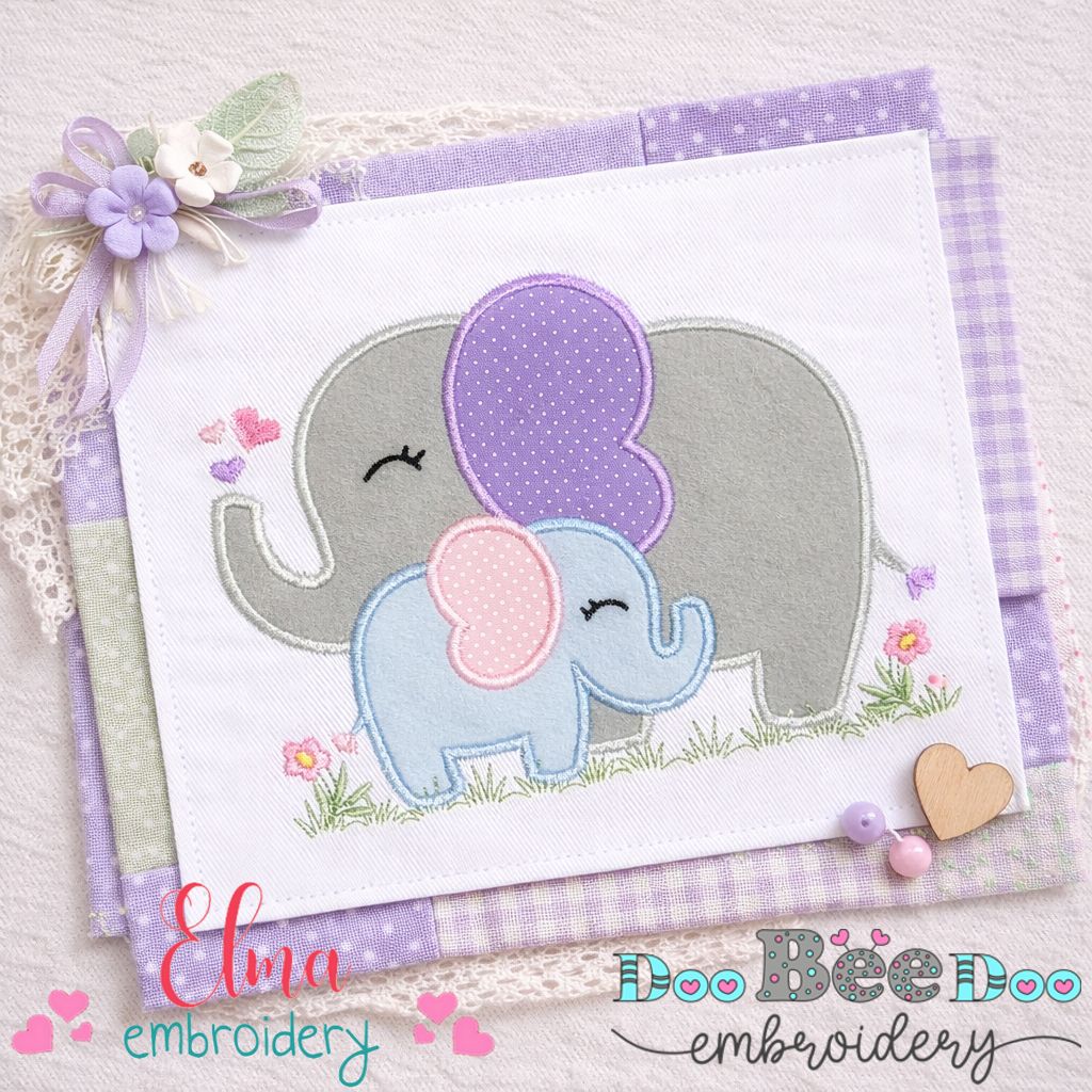 Elephant Mom and Daughter – Applique – Machine Embroidery Design