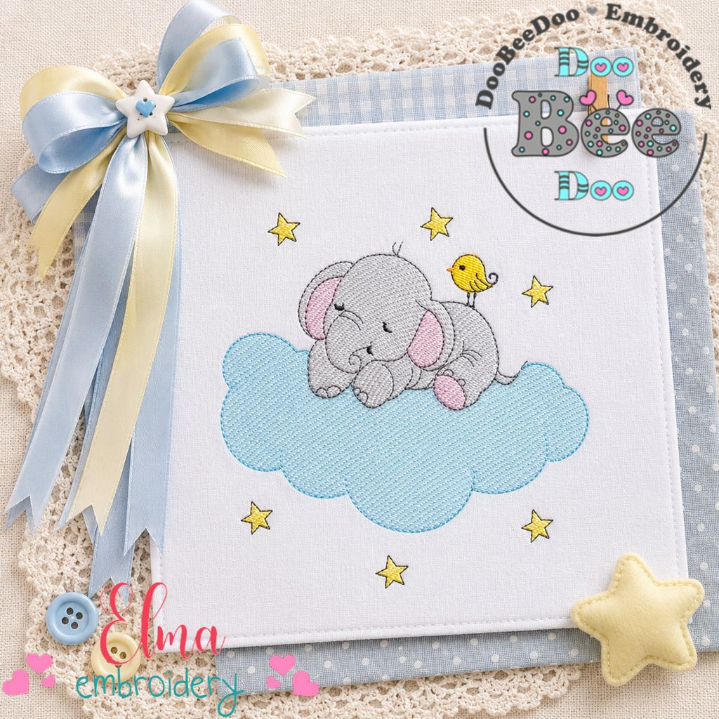 Dreamy Sleeping Elephant - Sketch Stitch - Machine Embroidery Design