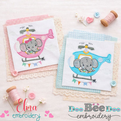 Baby Elephant Helicopter – Appliqué – Machine Embroidery Design