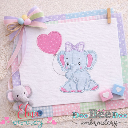 Baby Elephant with Heart Balloon - Appliqué – Machine Embroidery Design
