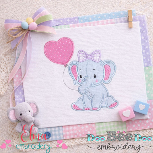 Baby Elephant with Heart Balloon - Appliqué – Machine Embroidery Design