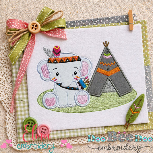 Boho Elephant and Teepee Friends – Appliqué – Machine Embroidery Design