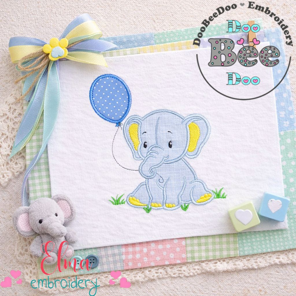 Baby Elephant with Balloon - Appliqué – Machine Embroidery Design