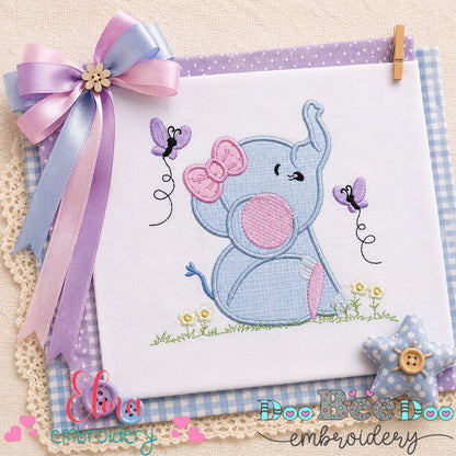 Sweet Elephant Girl - Appliqué - Machine Embroidery Design
