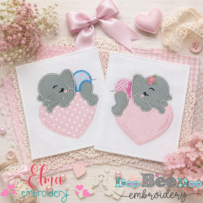 Sweet Baby Elephant Hearts Collection - Applique - Machine Embroidery Design