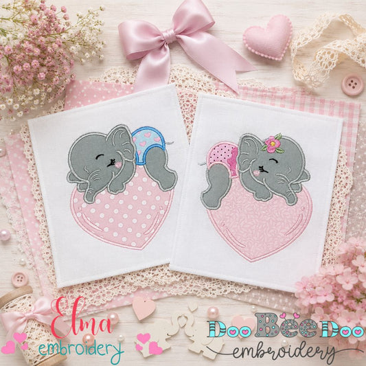 Sweet Baby Elephant Hearts Collection - Applique - Machine Embroidery Design
