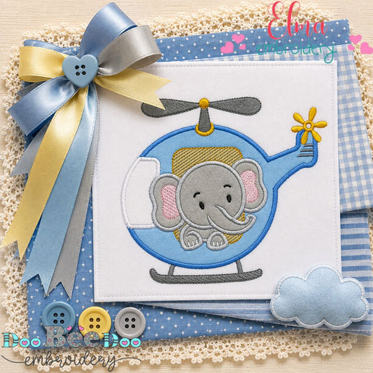 Flying Baby Elephant - Appliqué - Machine Embroidery Design