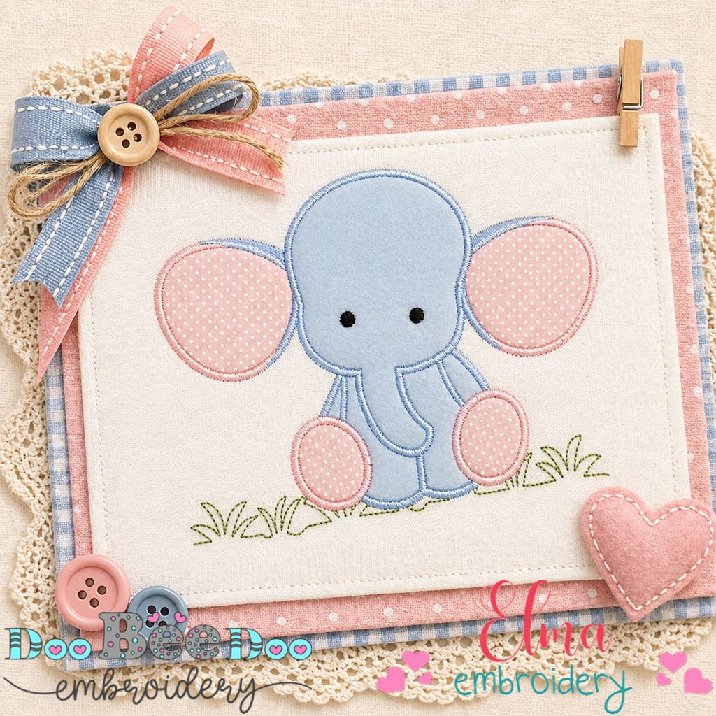 Sweet Baby Elephant Friend – Appliqué - Machine Embroidery Design