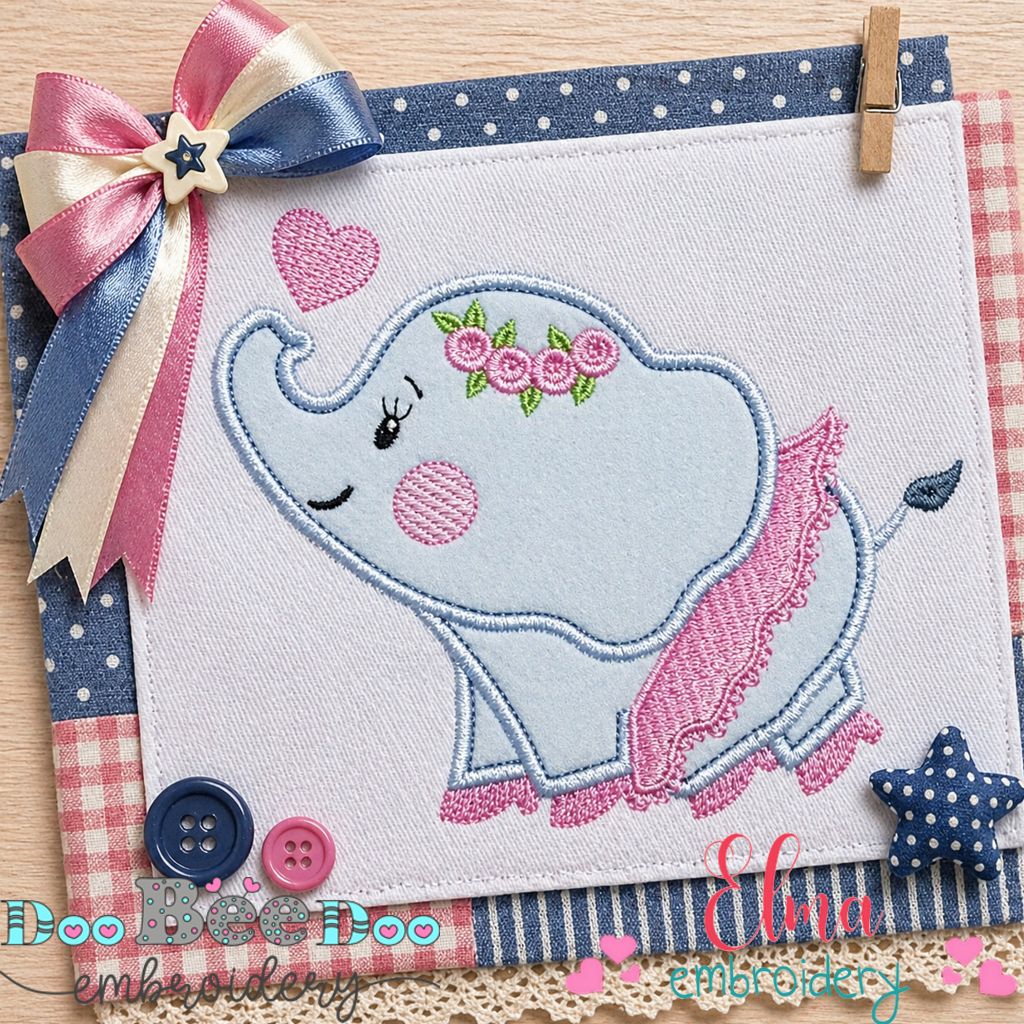Sweet Ballerina Elephant – Appliqué – Machine Embroidery Design