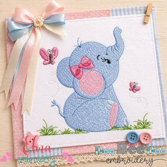 Sweet Baby Elephant with Butterflies - Fill Stitch – Machine Embroidery Design