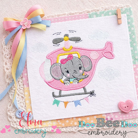 Elephant Girl Helicopter – Appliqué – Machine Embroidery Design