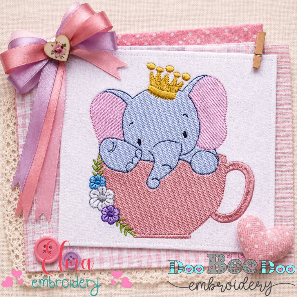 Prince Elephant Teacup - Fill Stitch - Machine Embroidery Design