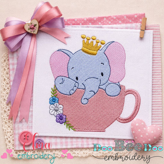 Prince Elephant Teacup - Fill Stitch - Machine Embroidery Design