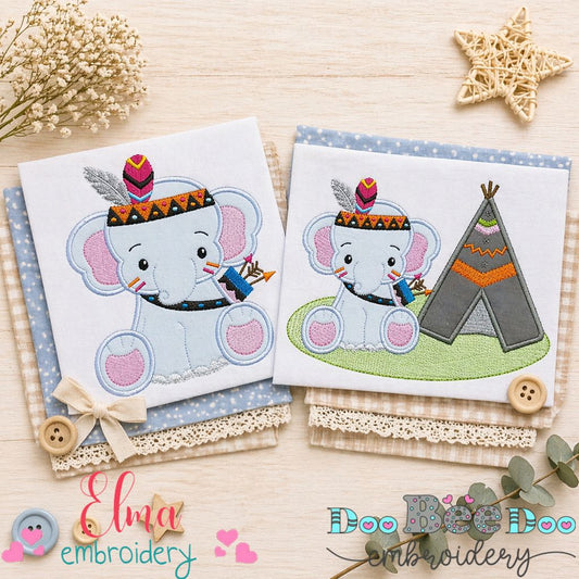 Boho Elephant Adventure Set – Appliqué – Machine Embroidery Design