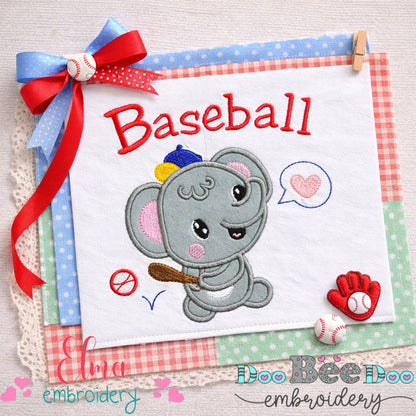 Baseball Elephant - Appliqué - Machine Embroidery Design