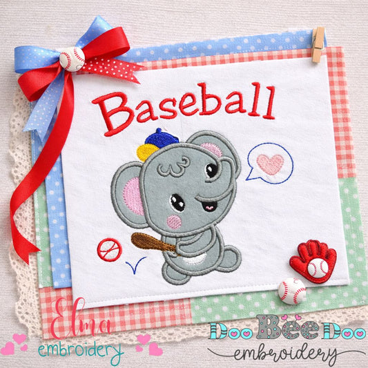 Baseball Elephant - Appliqué - Machine Embroidery Design