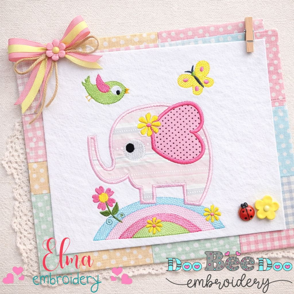 Sweet Spring Elephant Rainbow - Appliqué - Machine Embroidery Design