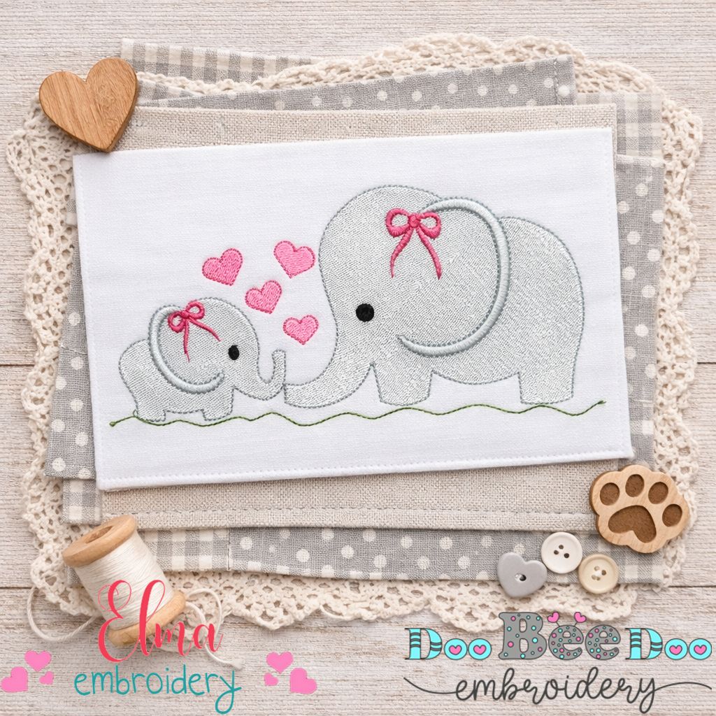 Elephant Mom and Baby - Fill Stitch - Machine Embroidery Design