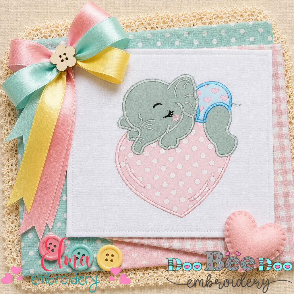 Sweetheart Baby Elephant - Applique - Machine Embroidery Design