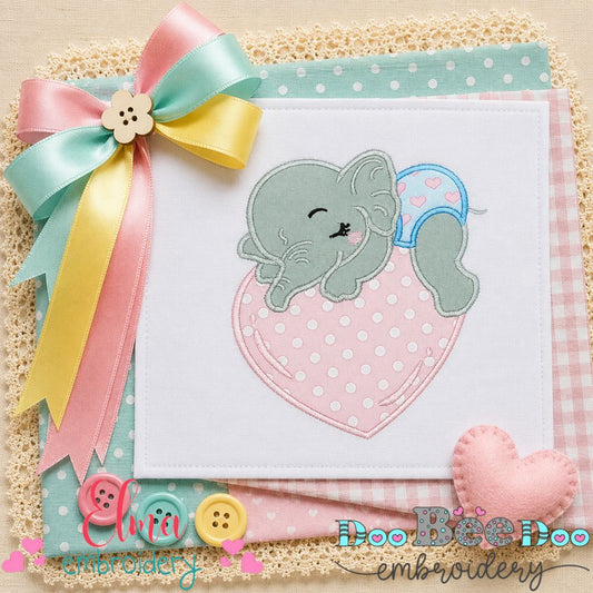 Sweetheart Baby Elephant - Applique - Machine Embroidery Design