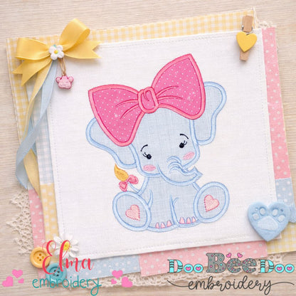 Cute Elephant With Bow – Appliqué – Machine Embroidery Design