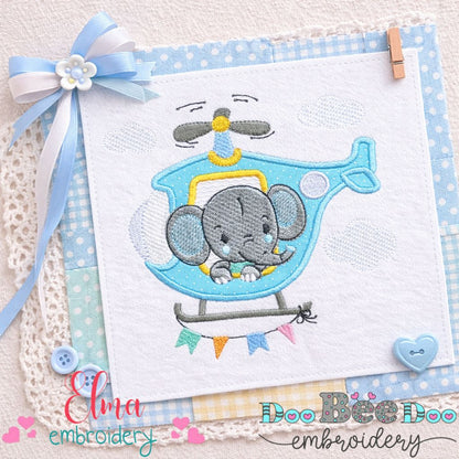 Elephant Boy Helicopter – Appliqué – Machine Embroidery Design