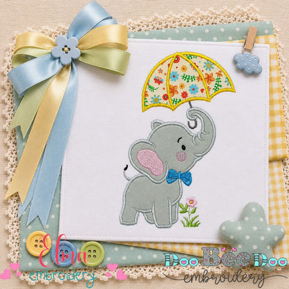 Little Elephant with Umbrella - Appliqué - Machine Embroidery Design