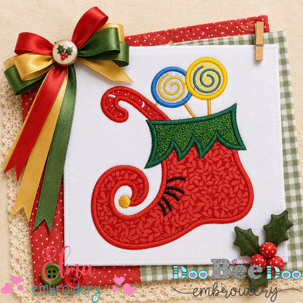 Sweet Elf Candy Boot - Appliqué - Machine Embroidery Design