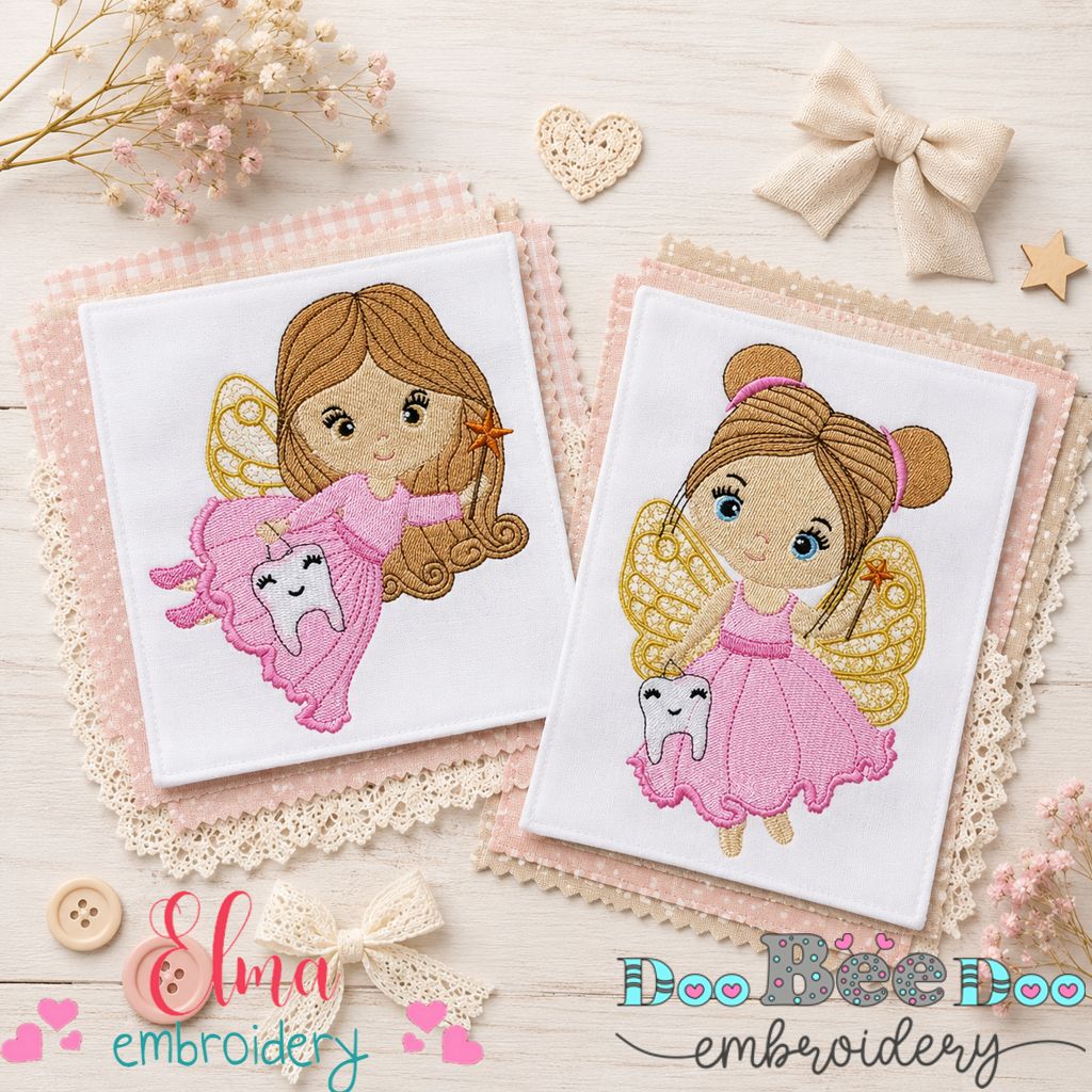 Sweet Tooth Fairy Girls Set – Fill Stitch – Machine Embroidery Design