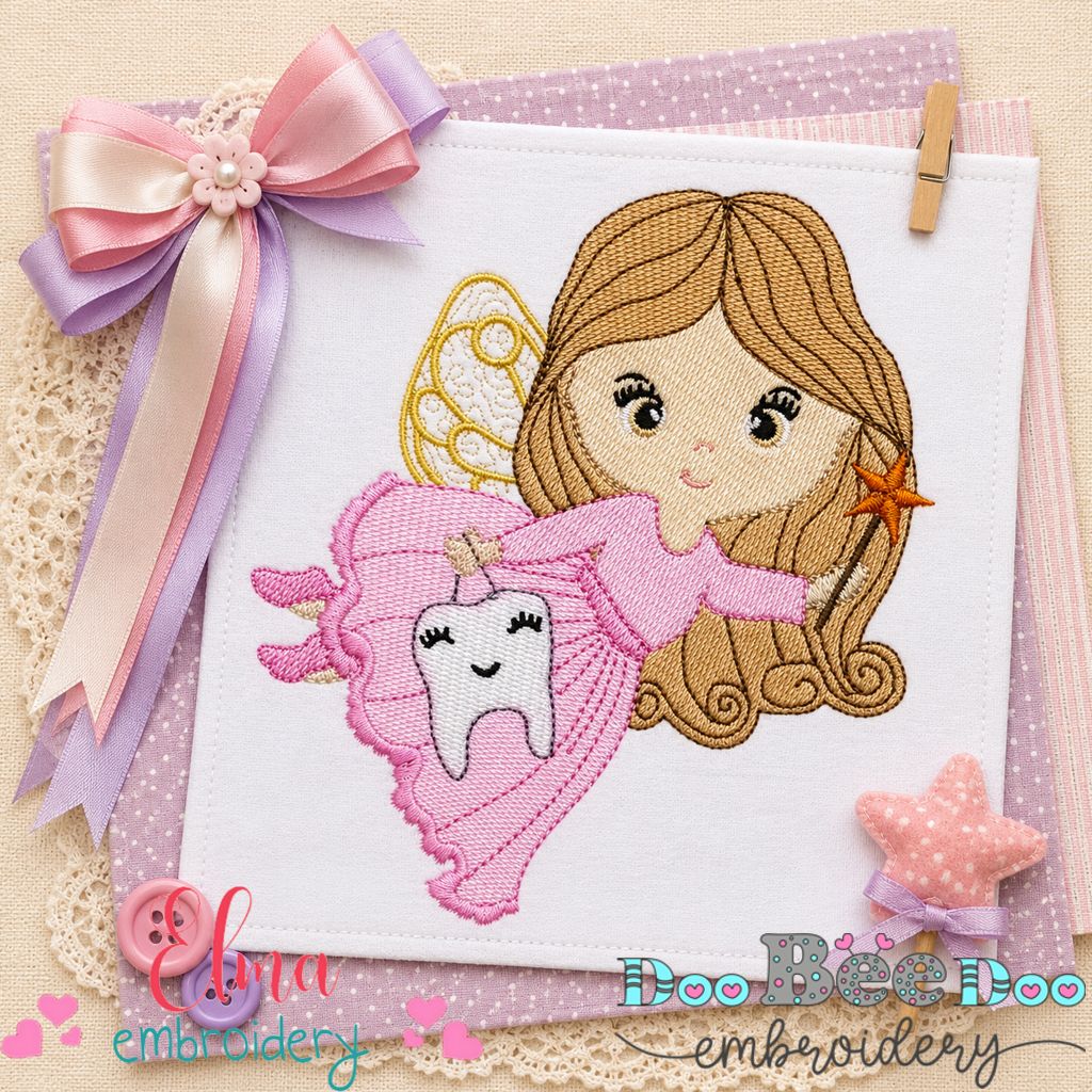 Tooth Fairy Girl Flying – Fill Stitch – Machine Embroidery Design